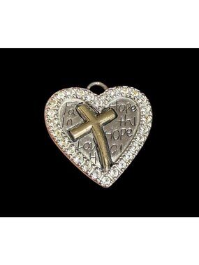LA Rocks 925 14K Cross Heart Charm Pendant Sterling Silver “Walk In Faith”